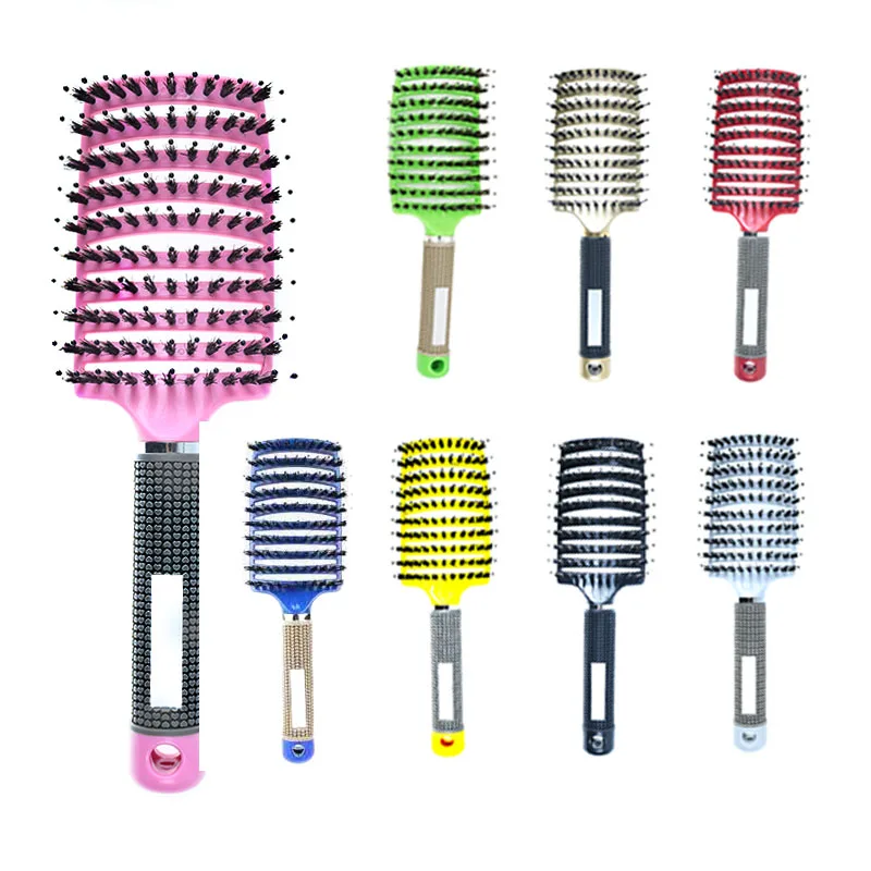 Customized Fashion 9 Row Plastic Nylon Pins Denman Brush For Natural Curly Hair Paddle Styling Hair Brush