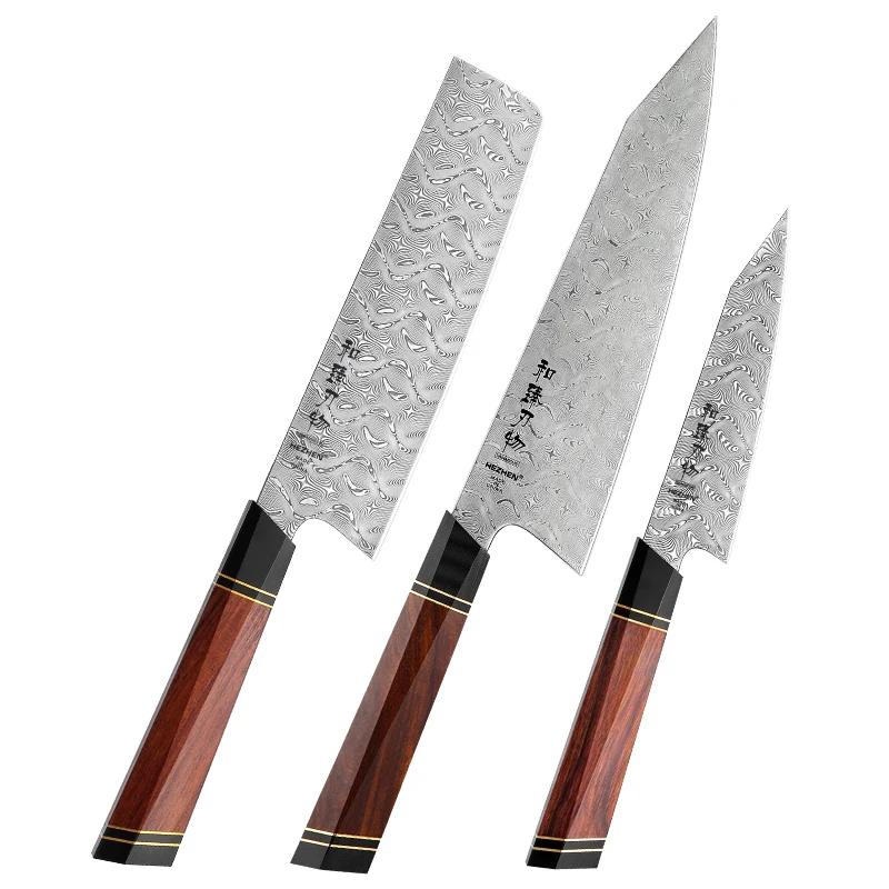 Japanese Kitchen Chef Knife Set 110 Layers Full Damascus Steel Desert Ironwood with Excellent Wooden Box Customized Logo