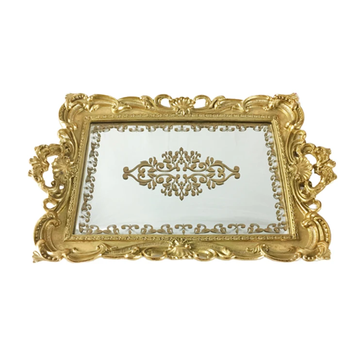 
European Style Home Decor Resin Plastic Mirror Tray with printed design 