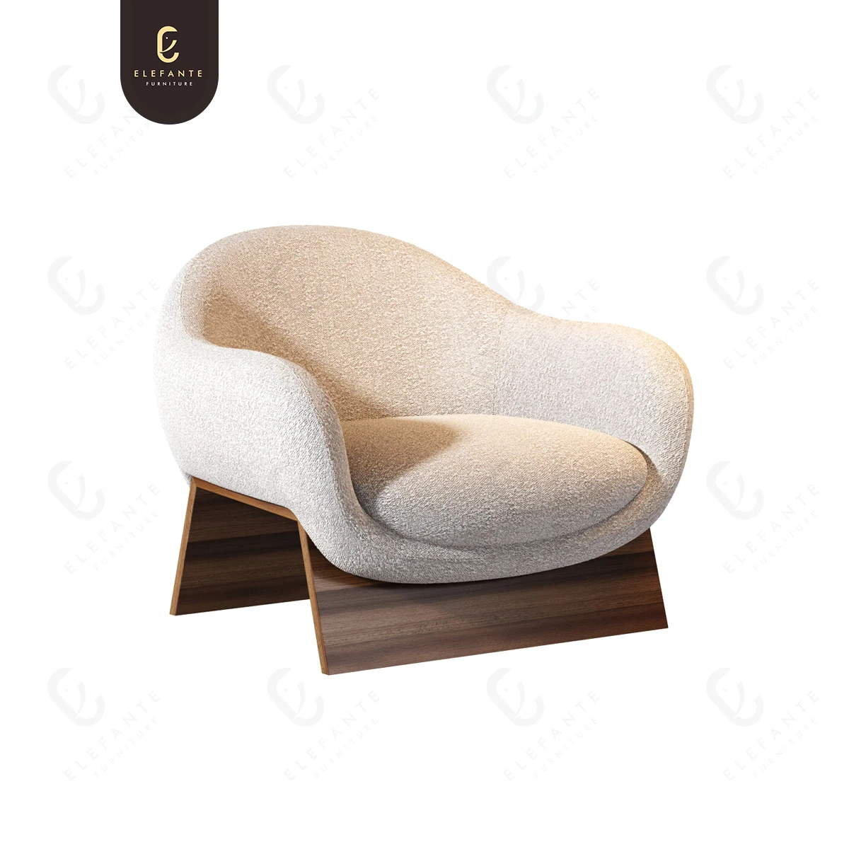 High Quality Nordic Modern Solid Wood Fabric Single Leisure Chair White Boucle Fabric Sofa Chair For Villa Living Room Furniture