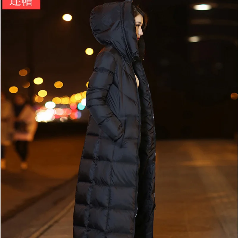 
Long section long knee long section thickening ladies hooded down jacket 2019 autumn and winter new Korean jacket 