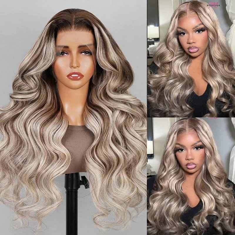#P18/613 Ombre Highlight Color Lace Human Hair Wigs Blonde Straight /Body Wave Human Hair Wigs Blonde Hair With Highlights