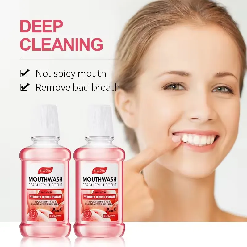 OEM SADOER private label peach lemon mint organic natural whitening teeth cool oral care deep clean mouthwash