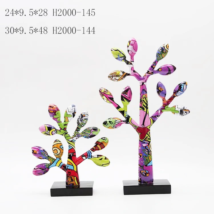 H home decoration colorful modern abstract graffiti water transfer colored tree resin statues