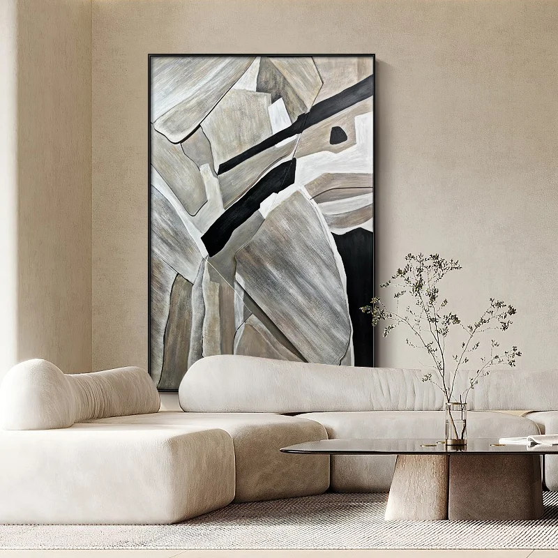 JZ Modern Wall Decor Custom Abstract Geometric Artwork 3D Woodboard Handpainted Oil Painting