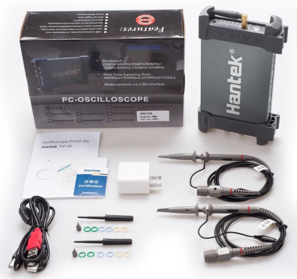 Hantek Idso1070a Pc Usb Portable Oscilloscope Wifi Digital Storage 2 Channels 70mhz 250msa/s Oscilloscope