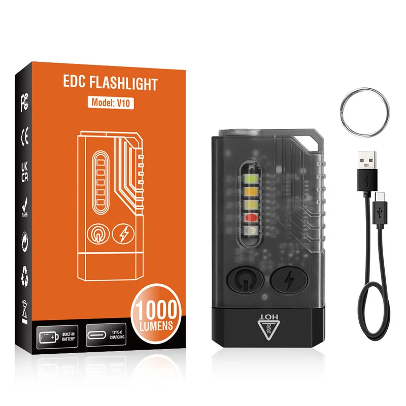 2024 Boruit v10 Small Powerful Flashlight 365UV Light Mini Flashlight12 Modes Multifunctional Flashlight With Beeping