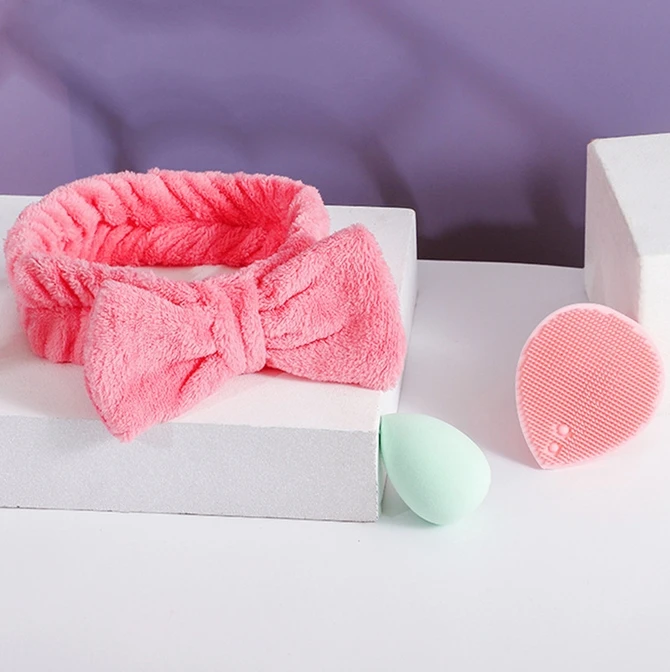 2023 Turban set With Silicone Facial Cleaning Brush Free Makeup Sample maquillaje Beauty Sponge customize