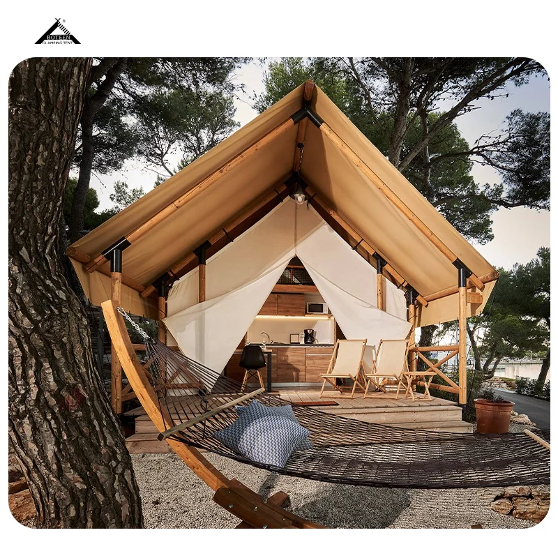 BOTEEN Luxury Lodge Tents Large Glamping Luxury Family Safari Hotel Lodge House Tent For Camping with Bathroom and Bed