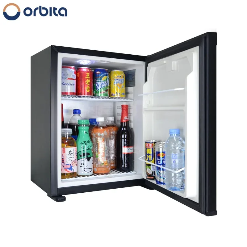 Orbita CE certified black door hotel absorption mini fridge, noiseless minibar with solid door