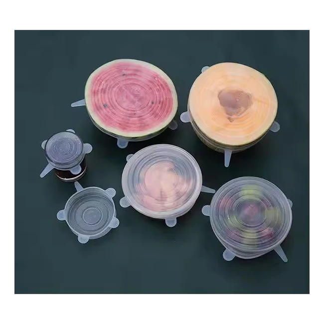 6PCS Microwave Food Grade Seal Cover Recycle Reusable Food Fresh Wraps Stretchable lids Set Bpa Free Silicone Lid
