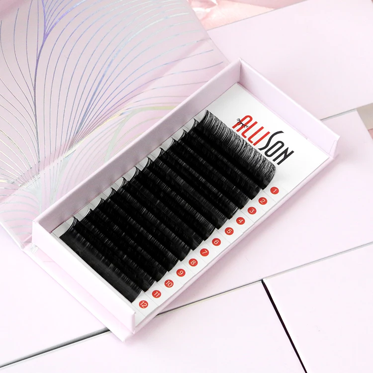 Allison Korean Pbt Material Individual Eyelash Extension Matte Black Private Label Custom Packaging Eyelash Extension