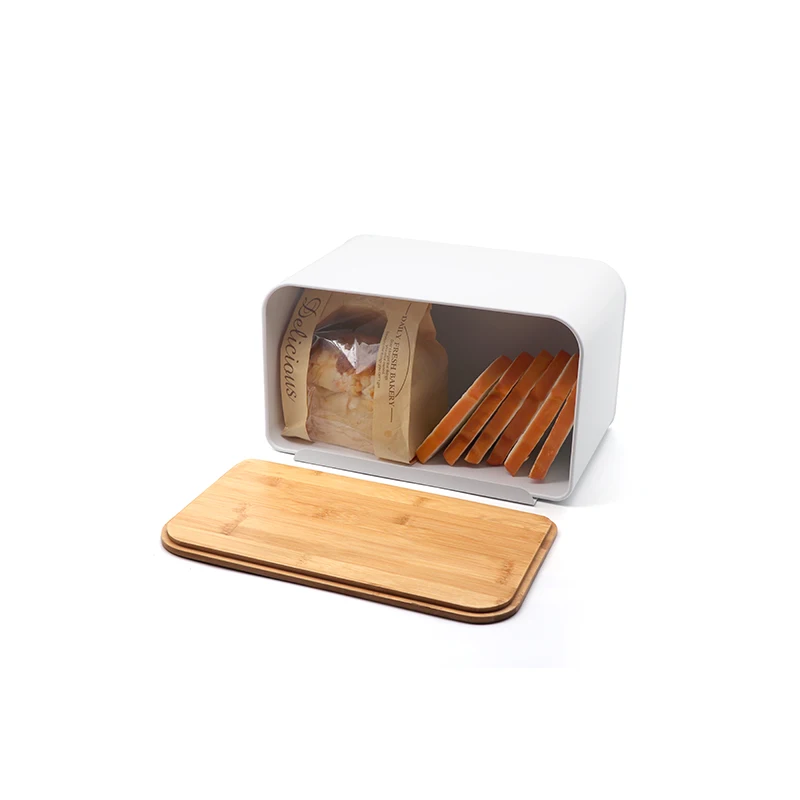 Food storage box, metal toast box and bamboo covered bread box used in kitchen and home