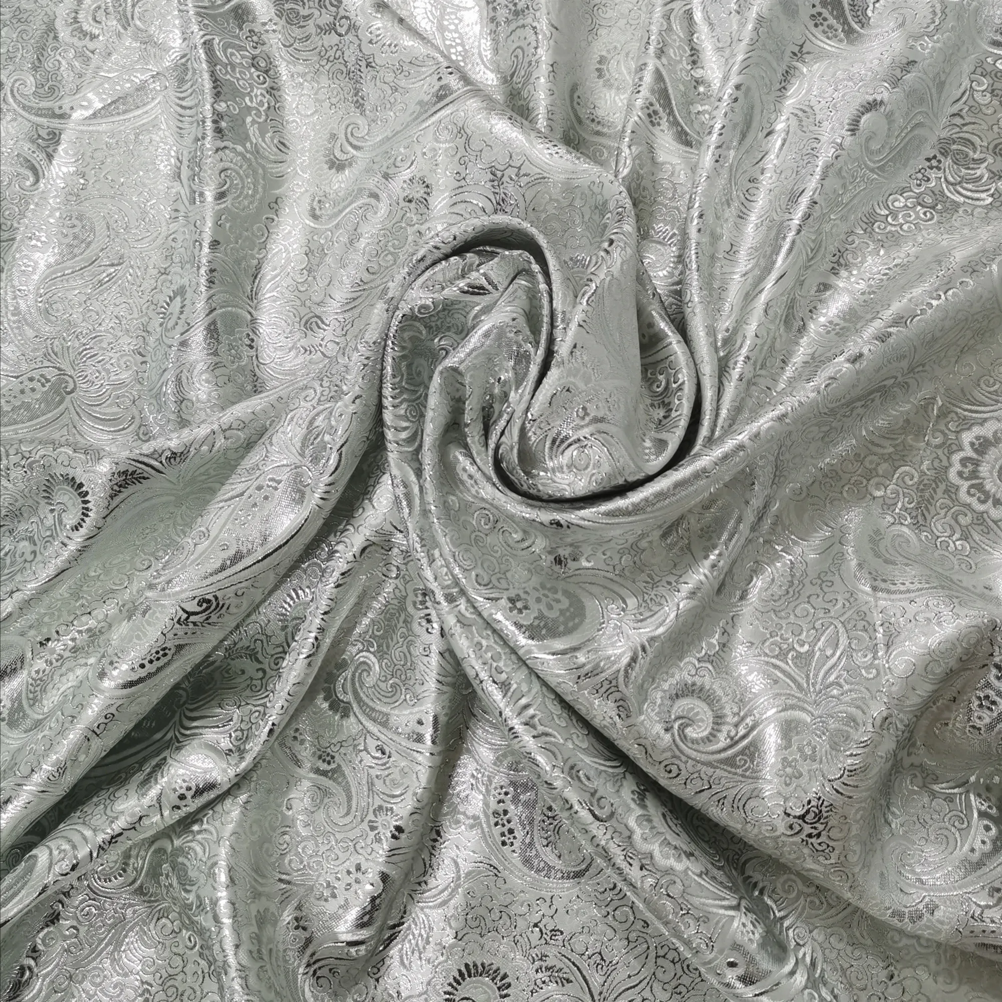 Fashion Design Light Weight Shiny Polyester  Fabric Brocade Metallic Jacquard