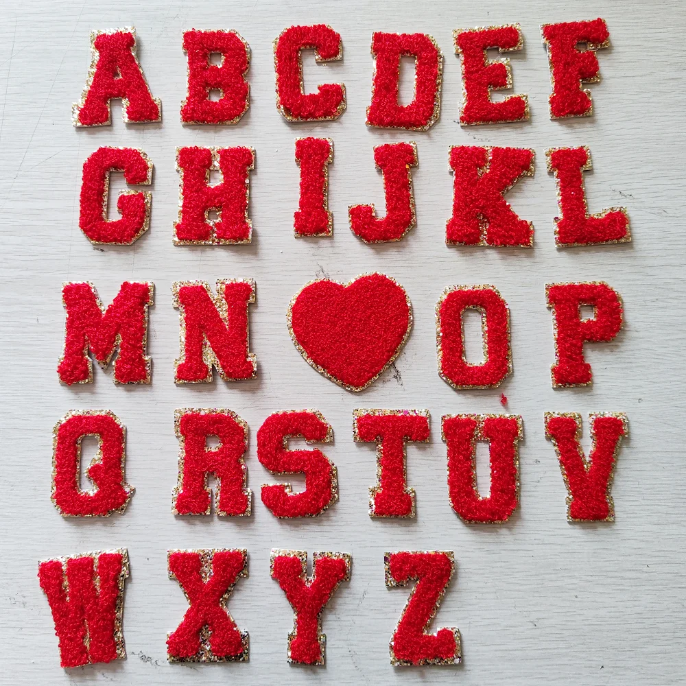 Wholesale custom patch embroidery letter DIY iron on 3m eye patch hoodie Rainbow color chenille patches alphabet stickers