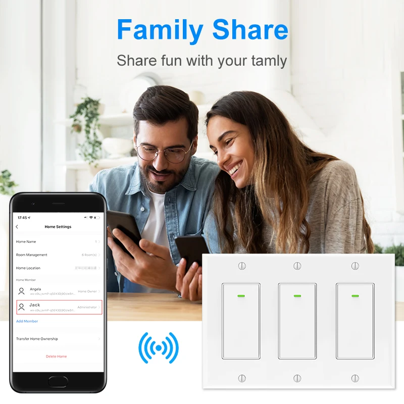ODM/OEM customizable 15A 125V Electric Us Smart Wifi Wall Timer Switch US Smart WiFi Light Switch With Tuya App
