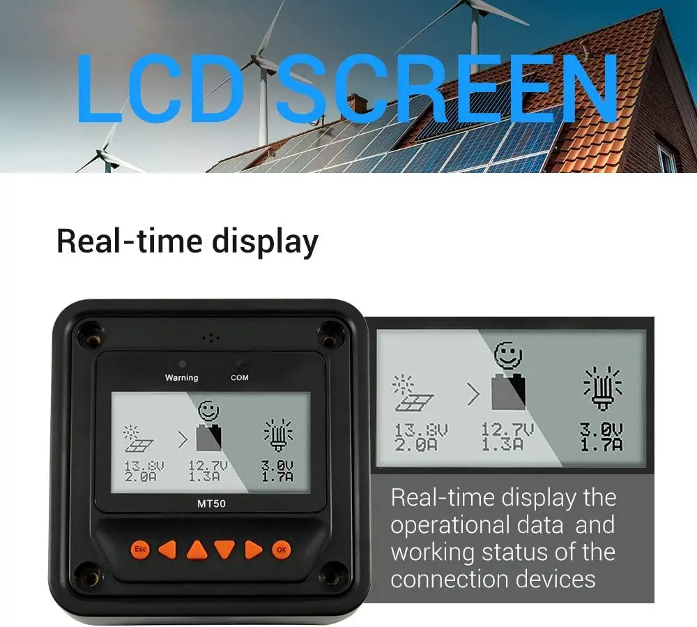 epever mt-50 lcd  screen display remote meter mt50 remote meter monitoring setting reading for mppt solar charge controller