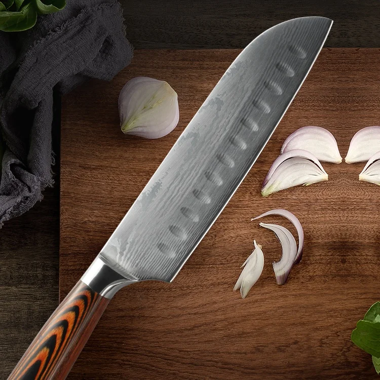 Wholesale Price 8pcs Sharp Japanese Chef Knives Stainless Steel Damascus Santoku Kitchen Knife Set  Wooden Handle
