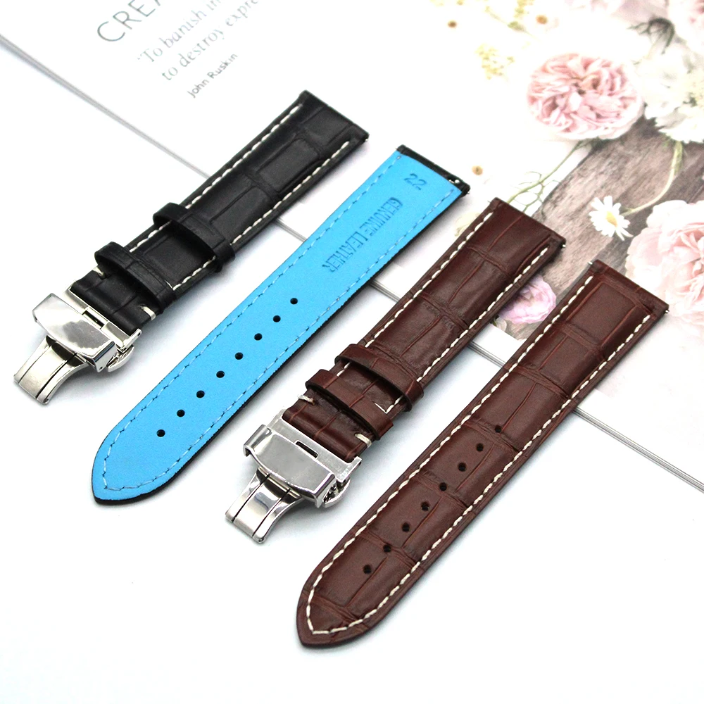 Top Quality Alligator Genuine Leather Watch Strap Brown Black 20mm 22mm Stainless Steel Desployment Clasp Crocodile Watch Bands