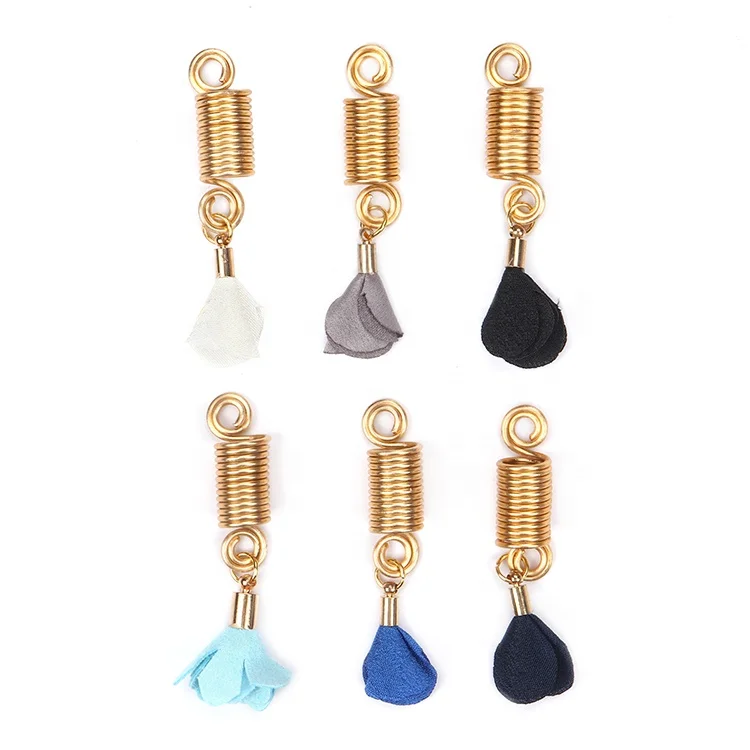 Handmade Loc Jewelry Colorful Twisted Wire Hair Spiral Coil Bead With Flower Charm Pendant