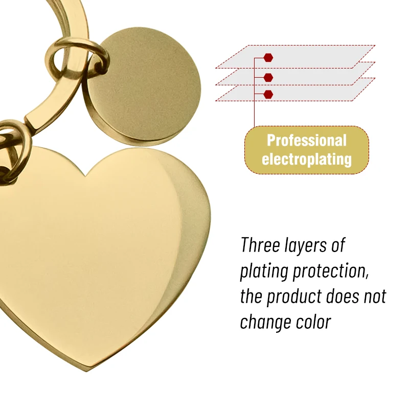 2024 Custom 204 Stainless Steel Keychains Laser Cuttingsublimation Heart Shape Roundness Blanks for Promotional Gift