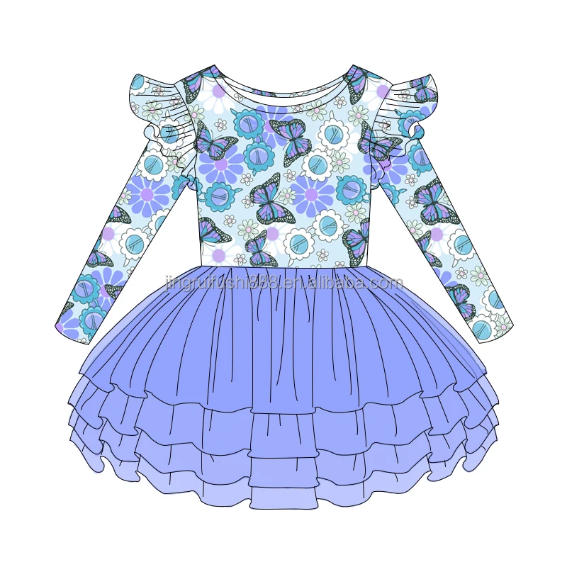 Wholesale Western Children Girls Mesh Tutu Skirt Yellow Gauze Layer Mini Dress for Kids