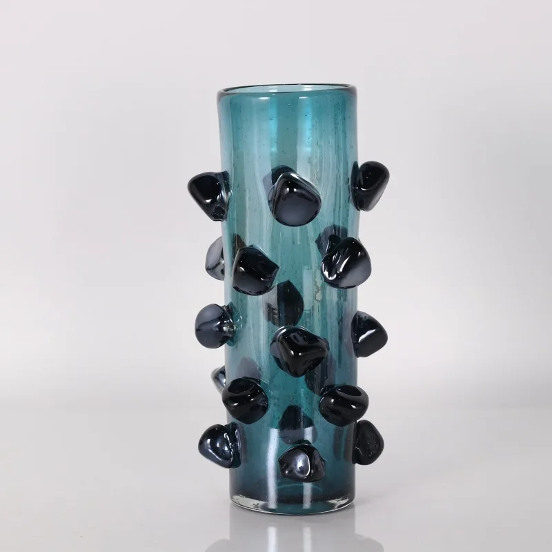 56H Ink blue straight tube bamboo glass vase flower glass vase decoration