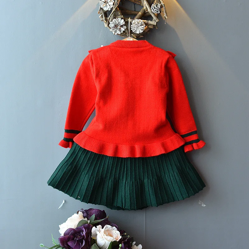 Hao Baby Girls Beautiful New Korean Children Pants Suit Spring Knitted Children Shirt Sweater Suits Two Piece Kid Set