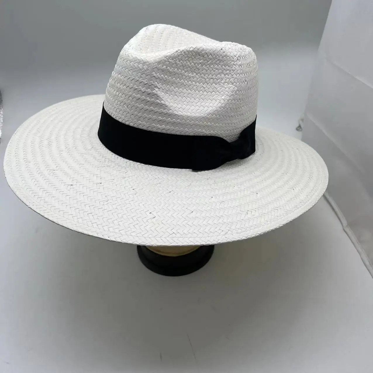 woven White Color Hot Sell Summer Paper Straw Panama Beach Hat with Black band