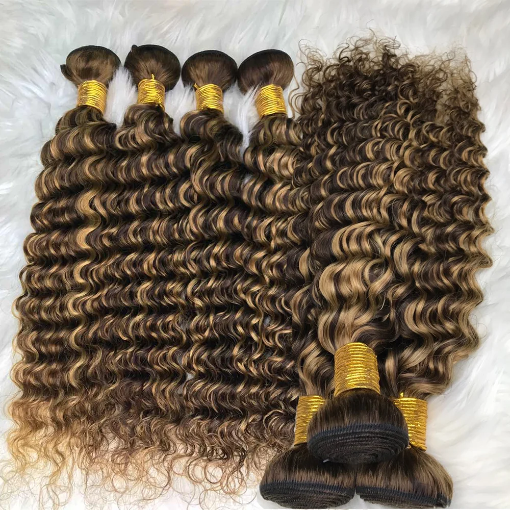 Brazilian Double Drawn Mixed Color Highlight P4/27 Piano 100g Bone Straight Body Wave raw Human Hair Weave Bundle with closure