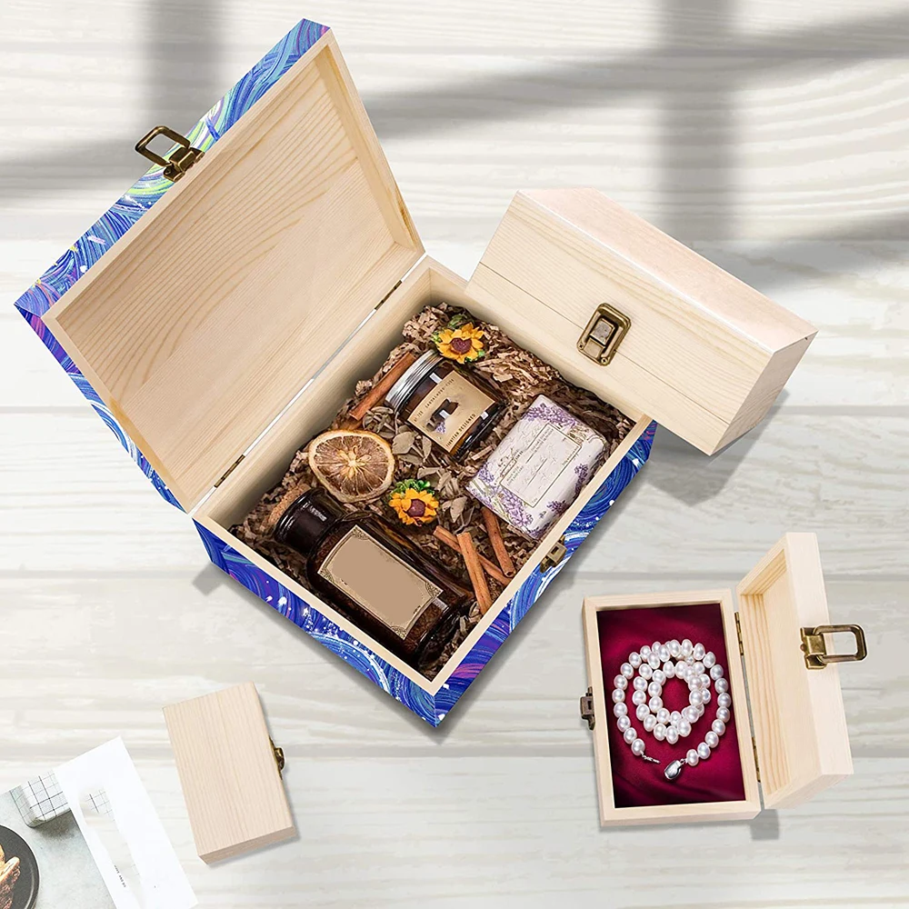 Unfinished Wood Pencil Box, Unpainted Rectangle DIY Artist Tool and Brush Storage Box Case with Locking Clasp