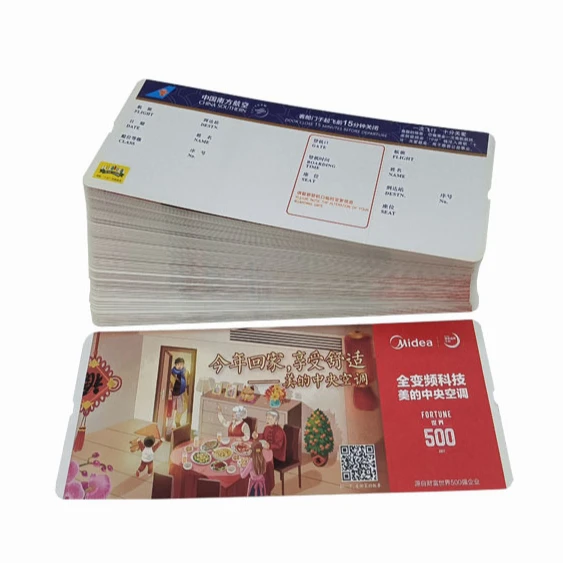 Customized Printing Paper Movie Admission Entrance Ticket or airline boarding Pass Airline Tickets