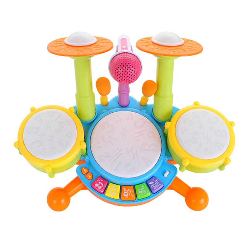 Electronic Musical Instruments Toys, 2 Drum Sticks Beats Flash Light Adjustable Microphone Kids Drum Set//