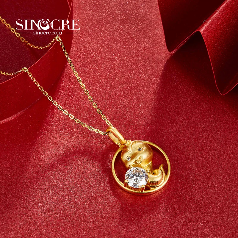 SINOCRE Latest Dog Lotus Pendant Gold TRENDY Pure Iced Out 18K Initial Necklace Twelve Zodiac Signs Animals