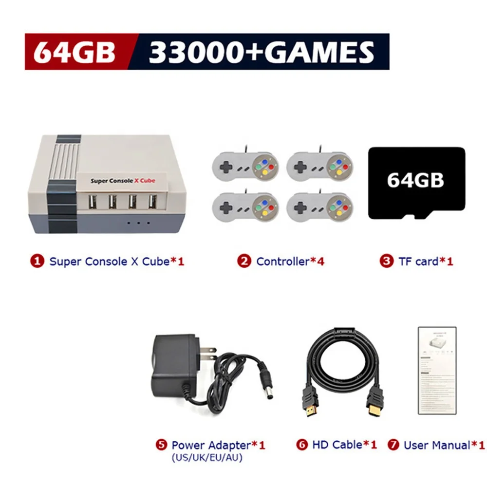 2022 Cheap Newest Super Console X Cube 64GB/128/256GB TF Card 33000+/50000 Classic Games Video Game Console