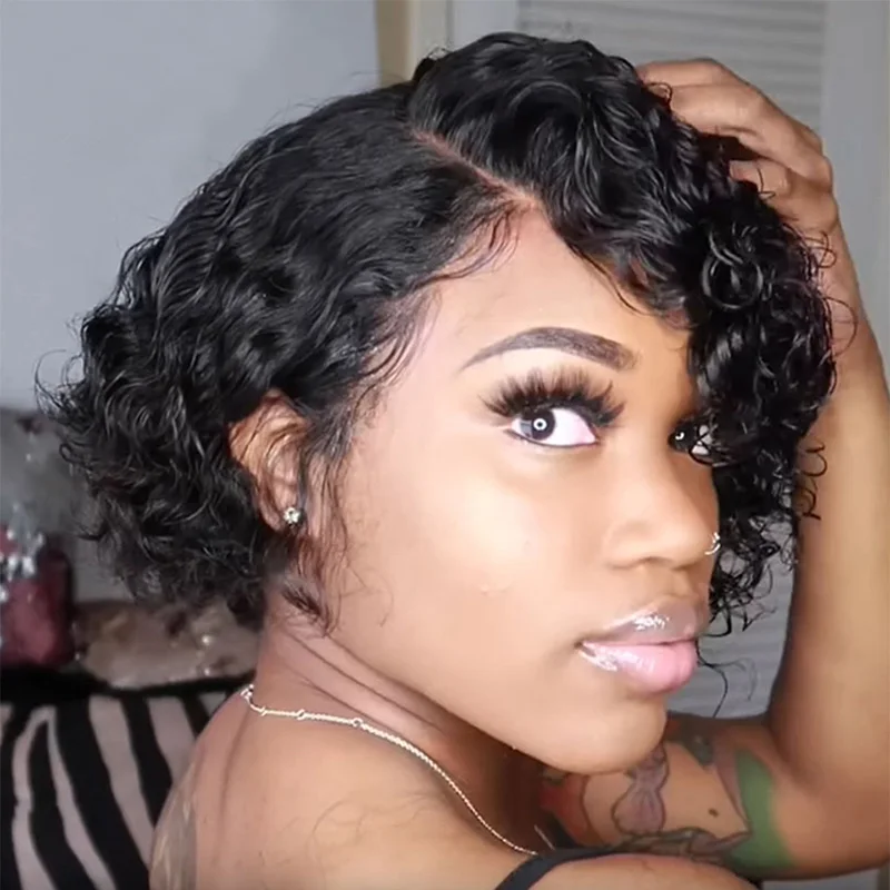 Keyu Wholesale 11A Brazilian Short Pixie Cut Curly Wig,Perruque 13X4 Lace Frontal Pixie Wig,Short bob wig HD Lace Human Hair Wig