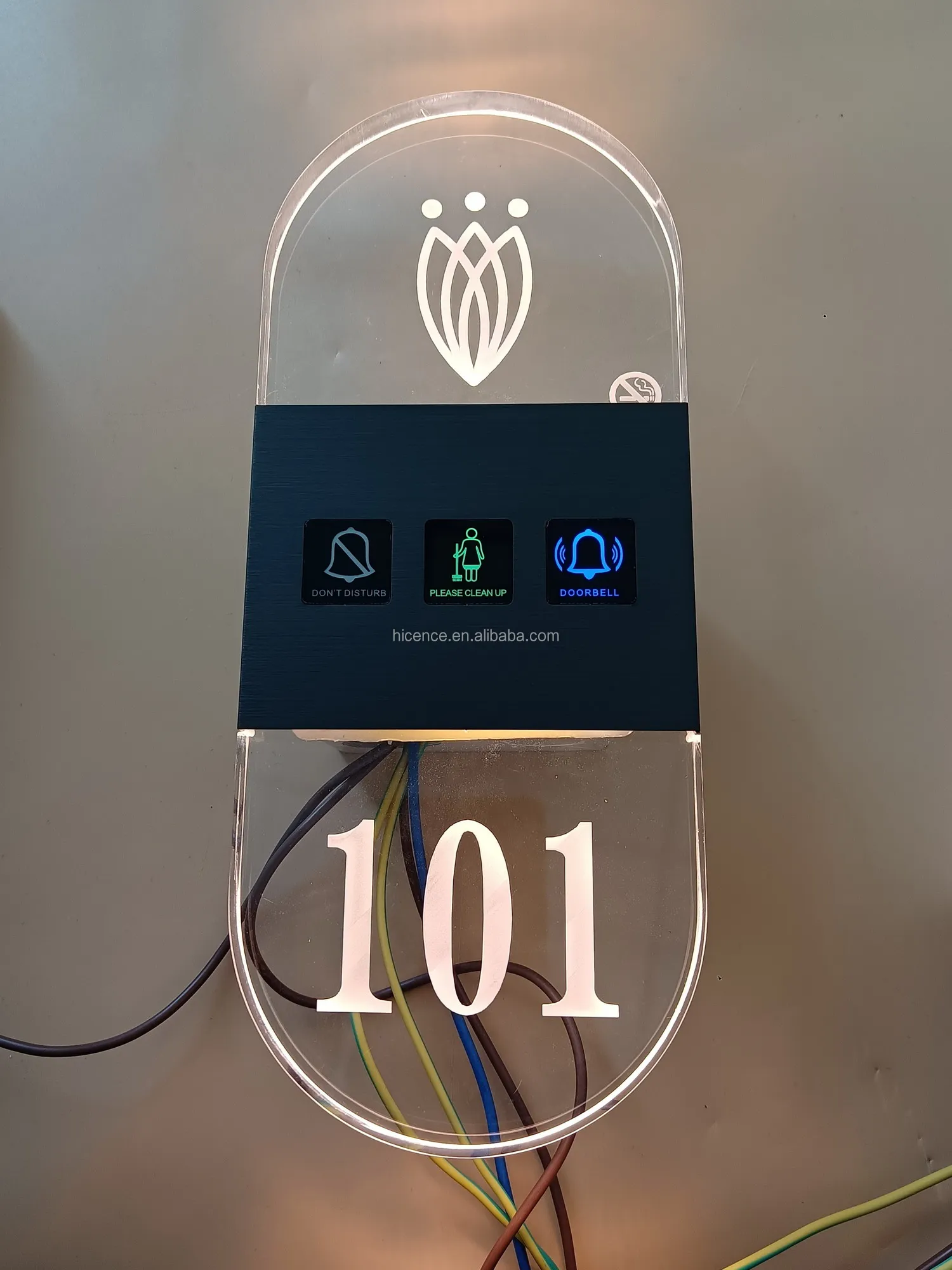 Newest 110V-220V transparent acrylic room number signs doorbell doorplate with DND for hotel guest room