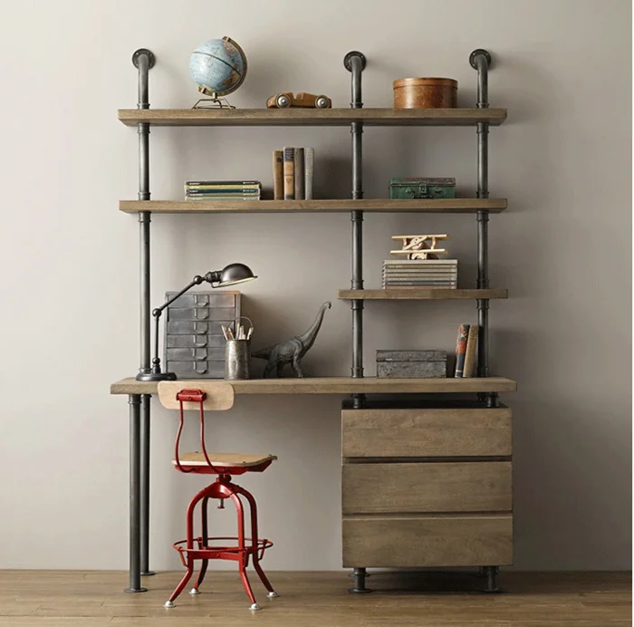 Modern design light luxury wrought metal iron frame pipe shape wall shelf