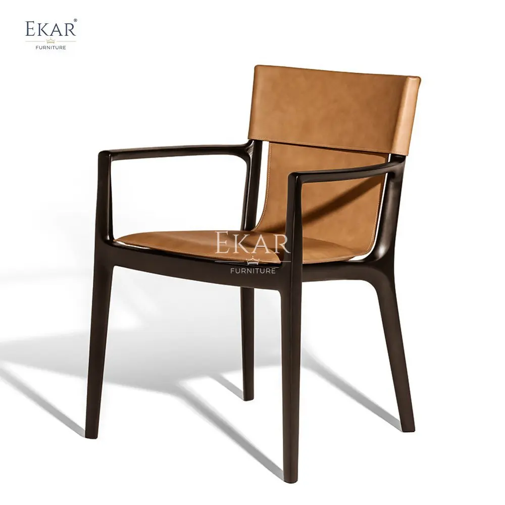 Imported White Wax Wood Hard Leather Edge Craftsmanship Armchair Modern Contemporary Dining School Apartment Entry Dining Chair