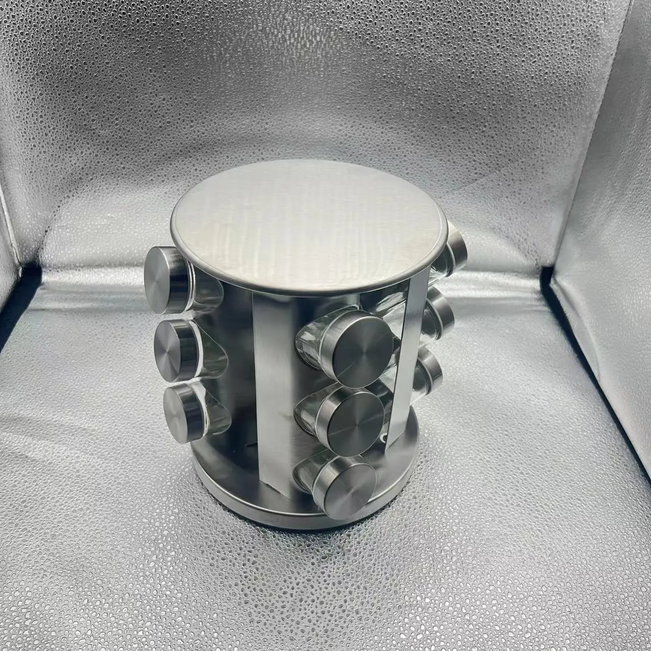 Hot Sale 12-Jar Rotary Stainless Steel Glass Seasoning Bottle Set Rotatable Shelf for Pepper Salt Spice Shaker Kitchen Storage