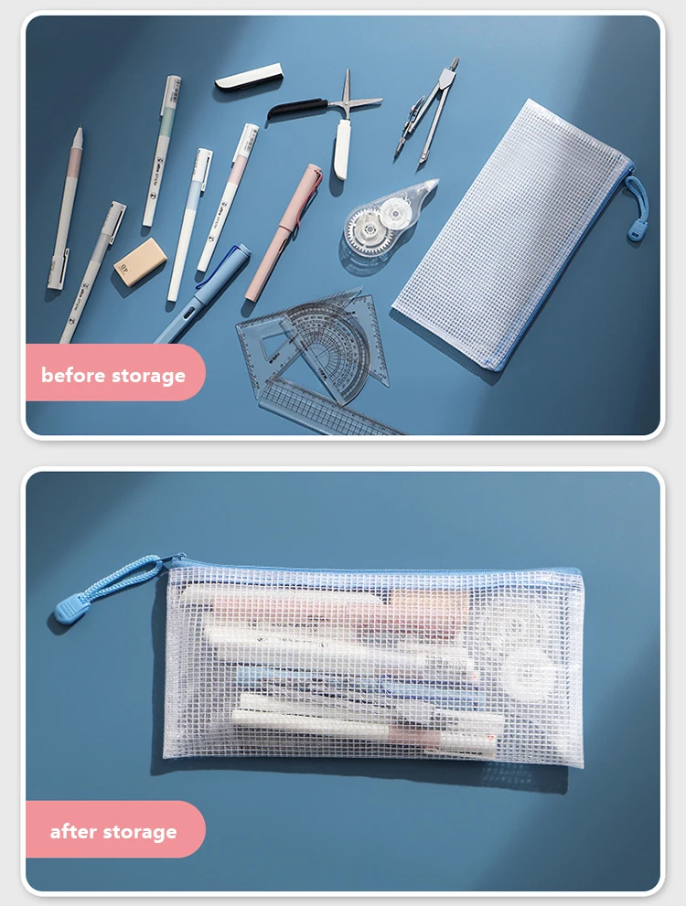 A4 Transparent grid storage bag with zipper pvc portable large-capacity file bag  to hold school supplies high quality