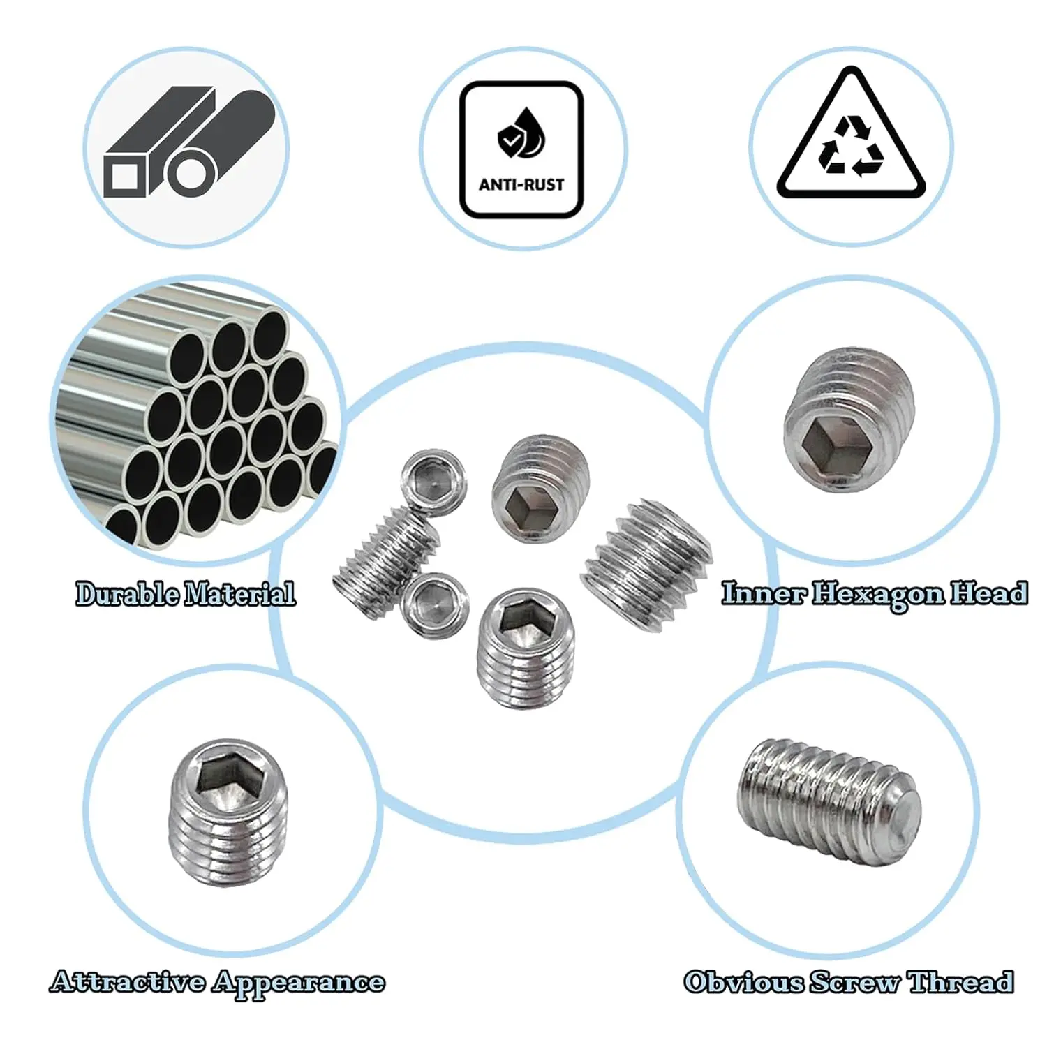 Customized  Nylon Tip Headless Hexagon Allen Screw Flat Point OEM Brass Stainless Steel Hollow Screws Grub Set Screw