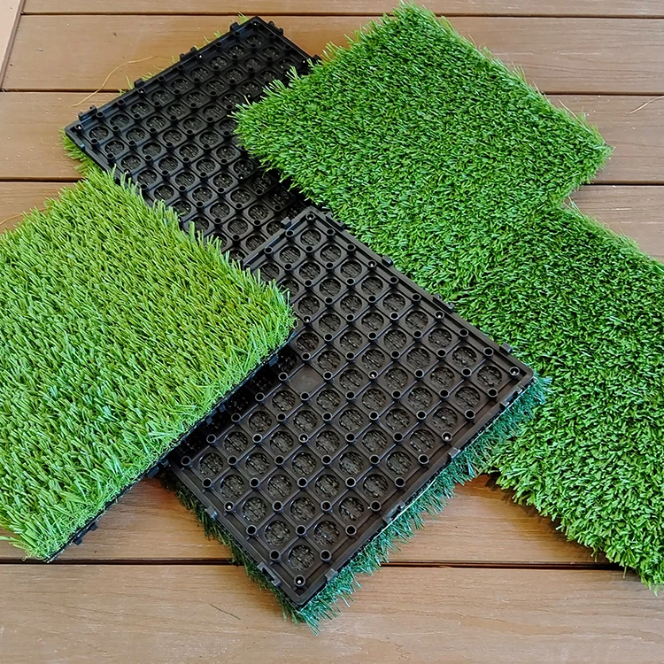 30*30cm Self-draining Artificial Grass Deck Tiles Interlocking Synthetic Turf Puzzle Tiles for Pet Indoor Outdoor Flooring Decor