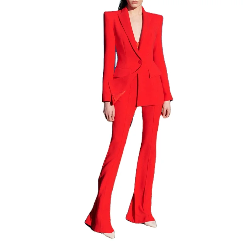 Высококачественный деловой костюм для женщин, женская офисная одежда, элегантный комплект из 2 предметов, женские расклешенные брюки, женские костюмы и блейзеры (старые)