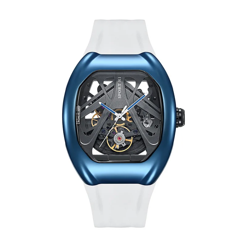 white Automotive Design Style streamline 365l steel case Double sided sapphire mirror Luxury mechanical watch With  rubber strap