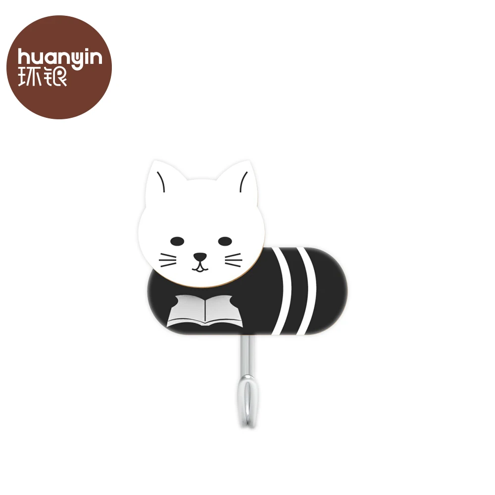 Cute cartoon self adhesive cat key wood wall hook for hangers
