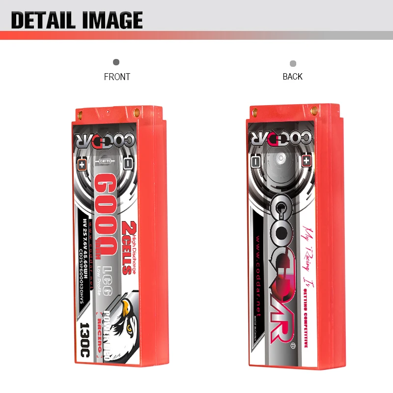 CODDAR 2S 6000MAH HV 7.6V 130C 5mm Bullet Hard Case Ultra LCG 22.5mm Thickness RC LiPo Battery for 1/10 RC Car