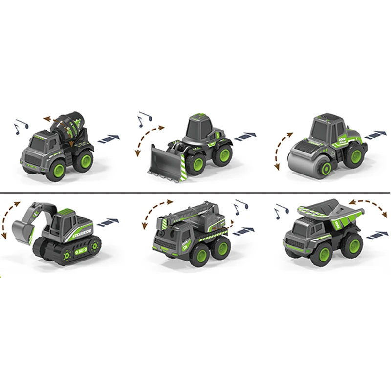 6pcs high quality simulation 1:60 alloy engineering vehicle pull back car excavator mixer forklift truck diecast Toys for kids
