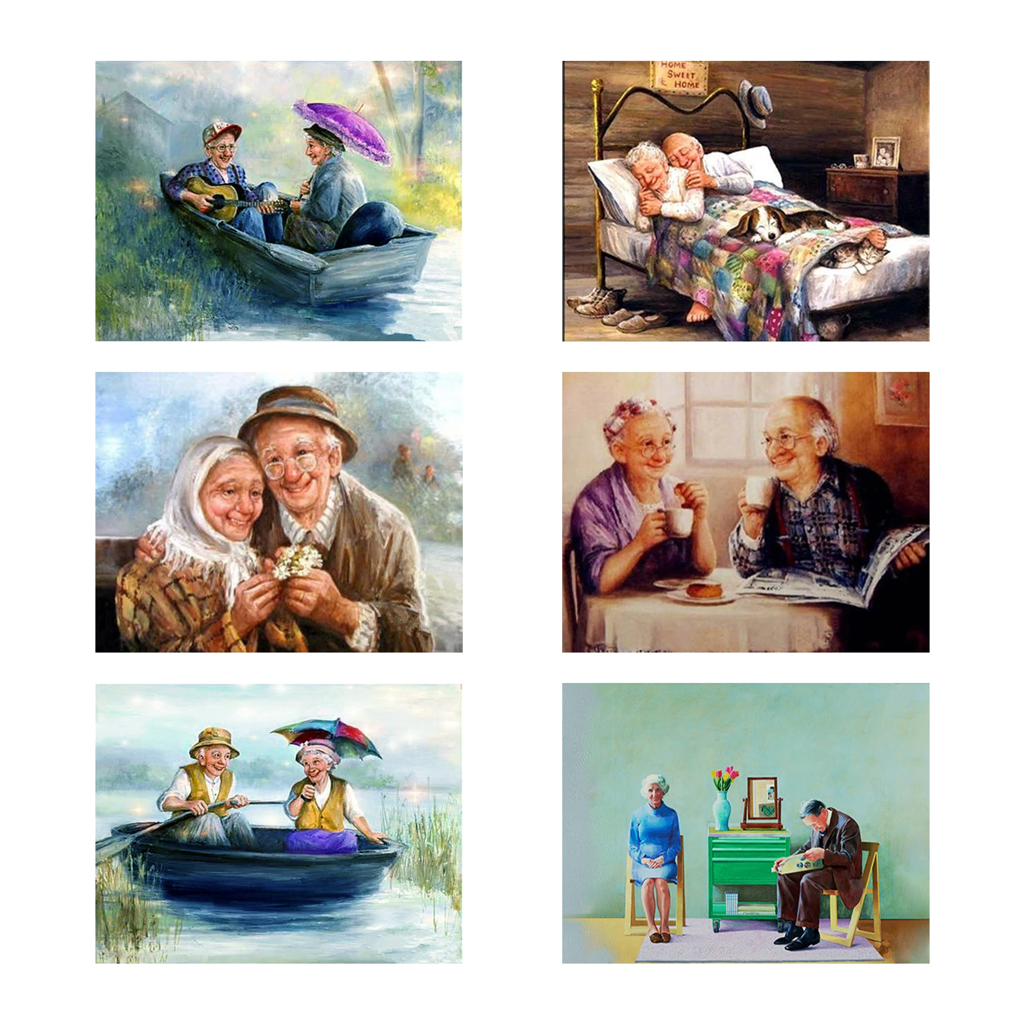 
5D DIY Full Drill Diamond Painting Kit Elderly Couple Love Diamond Painting Boating Play Piano Cross Stitch Home Wall Decor Gift 