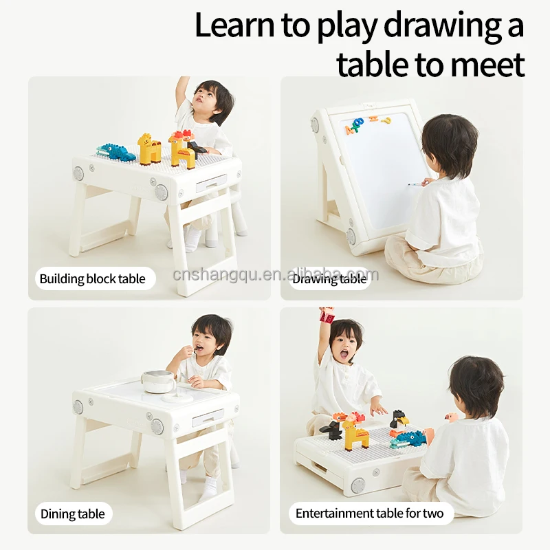 multi-functional educational activity kids plastic drawing folding building block table and chair set
